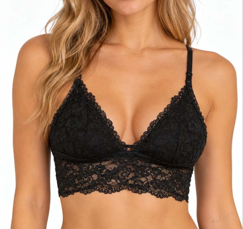 Garage Black Lace Triangle Longline Bralette with Adjustable Straps